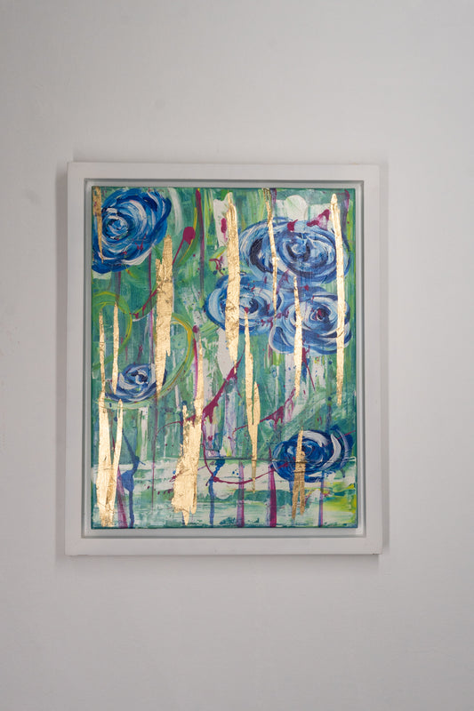 Cuadro abstracto de rosas (Azul)